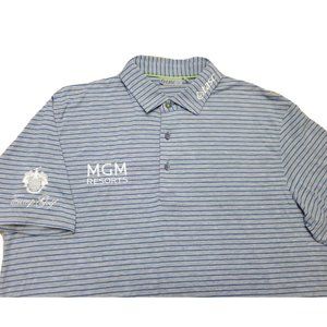 Tour Issue Benny Taylor Men L Trump Golf Tasc MGM MicroAir Polo Shirt Gray Blue